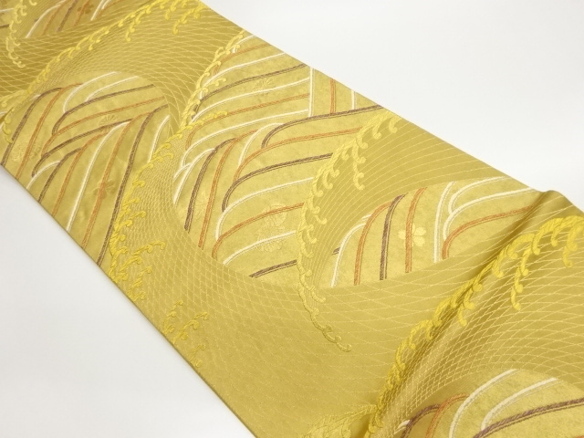 聚楽製　荒波に貝・紅葉・花模様織出し袋帯